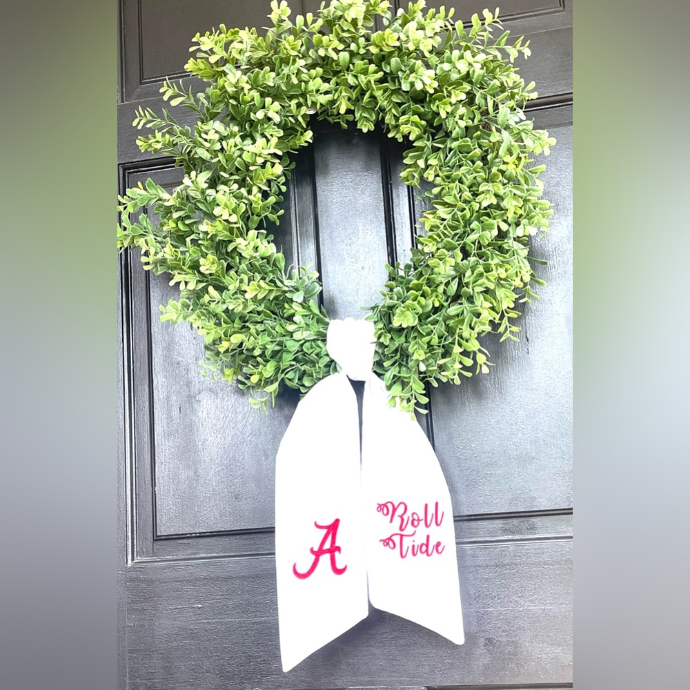 Wreath sash for front door Roll Tide white Alabama football decor